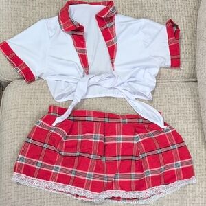 Schoolgirl Crop Top and Plaid Skirt Set